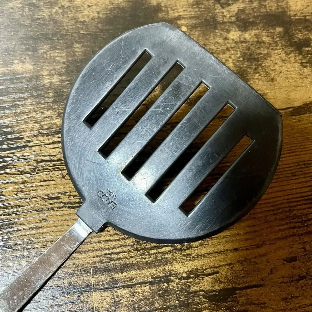 Vintage Ekco Wide 5 Slotted Spatula Turner Pancake Flipper Black Handle USA